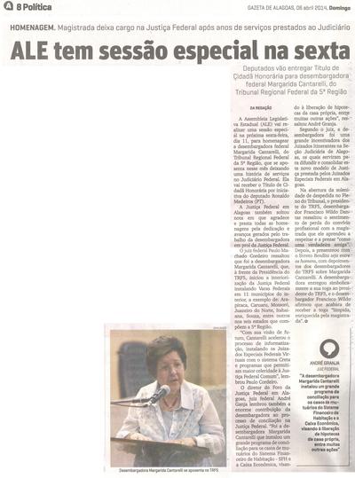 Imagem: Homenagem à desembargadora foi destaque na edição da Gazeta