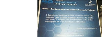 Imagem: Certificado do Prêmio: Produtividade nos Juizados Especiais Federais