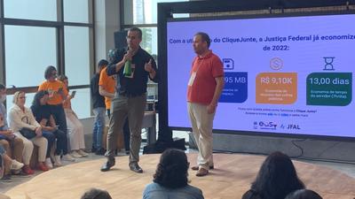 Imagem: Felipe Martiniano e Gustavo Melo apresentaram projetos da JFAL em evento promovido pelo CNJ